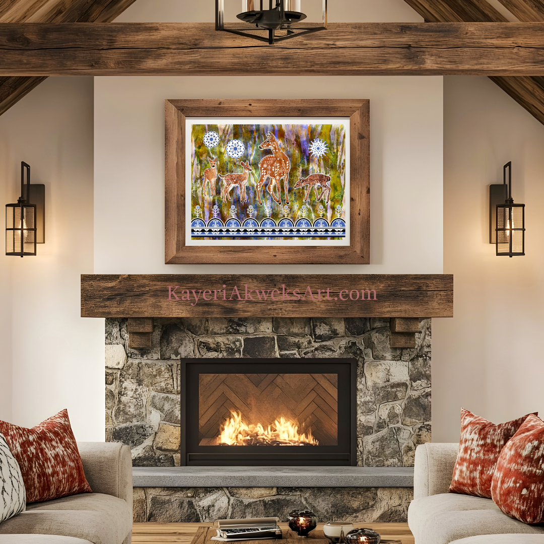 Mother Whitetail Doe Proud of This Year's Triplets - Fine Art Print