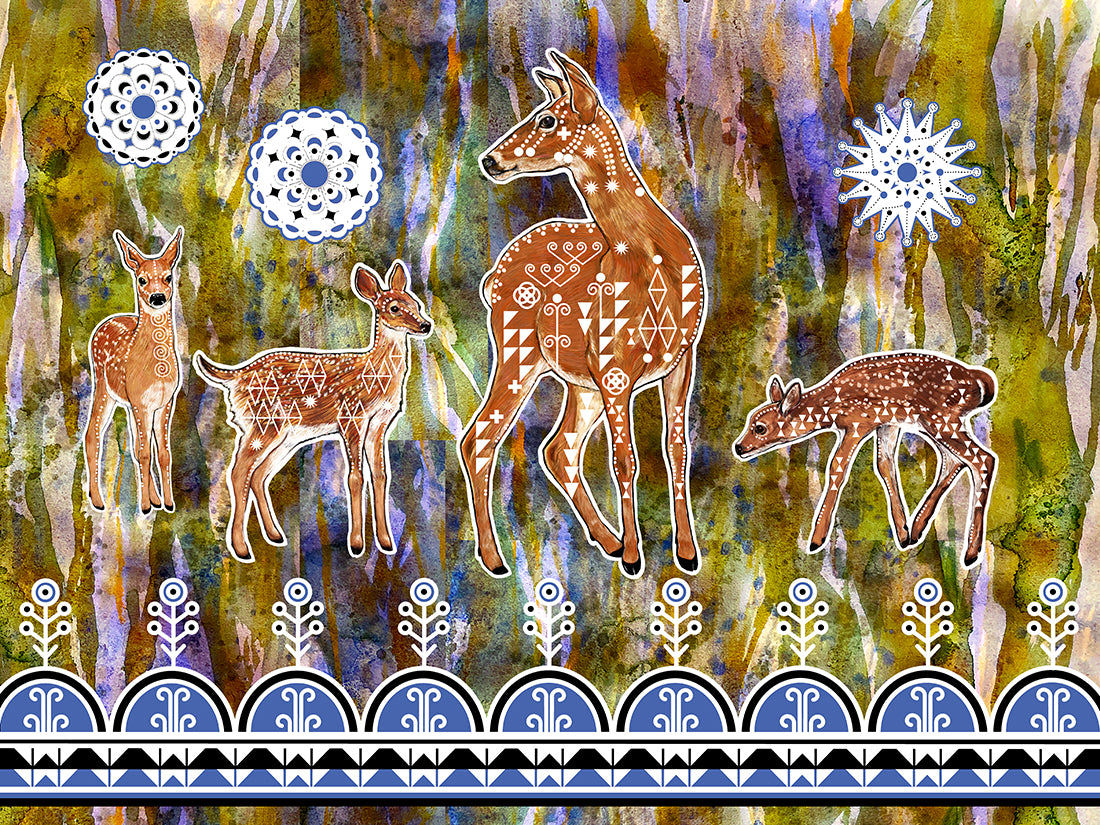 Mother Whitetail Doe Proud of This Year's Triplets - Fine Art Print